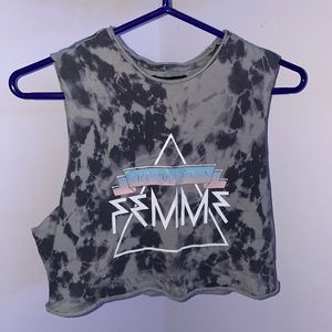 Gray tie-dye crop top, Pacsun, feminine
